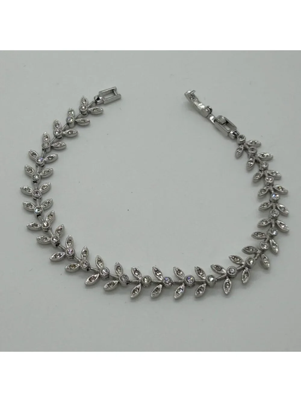 Nadri Cubic Zirconia Leaf Bracelet Silver-tone Vine Wedding Bridal Marquise